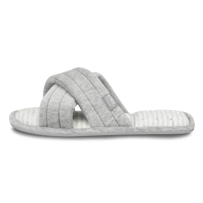 Isotoner® Ladies Marl Cross Strap Slipper Grey Extra Image 3